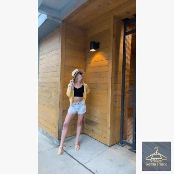 Cropped Cardigan Sweater Lightweight 3/4 Sleeve Button Down Crochet Textured - Picture 7 of 7